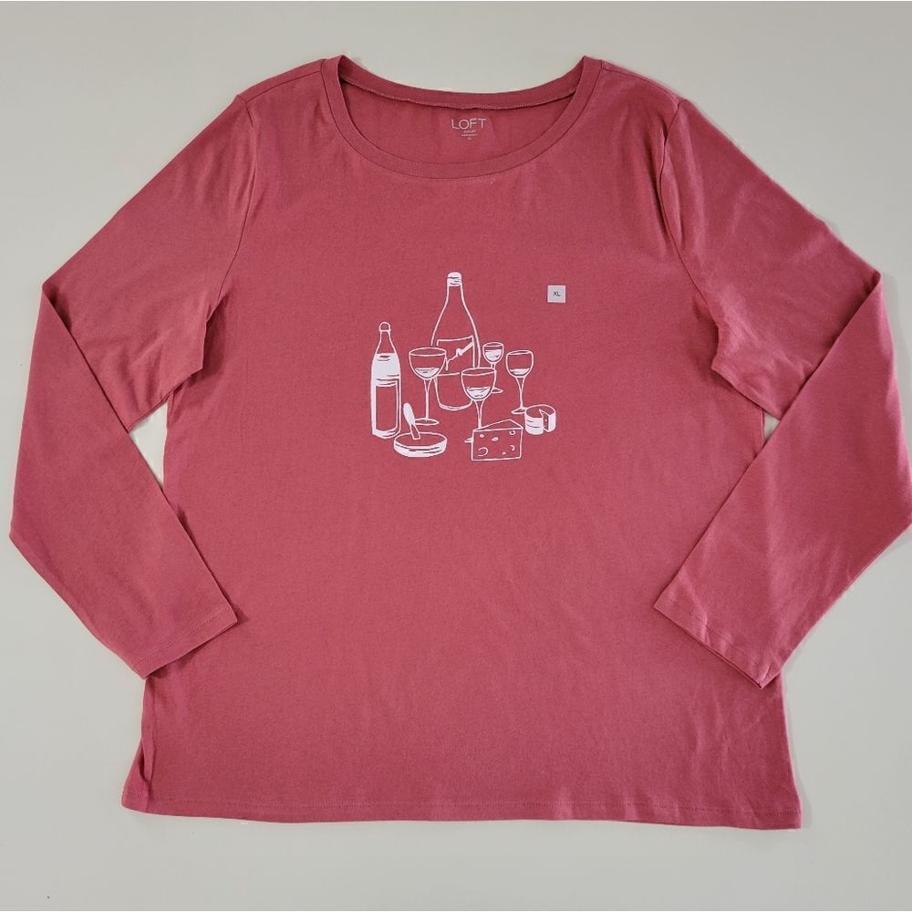 Loft Women's Coral Wine Graphic Roundneck Long Sleeve Pullover Top
